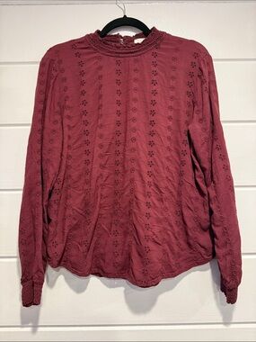 H&M Burgundy Eyelet Long-Sleeve Blouse. Size-8